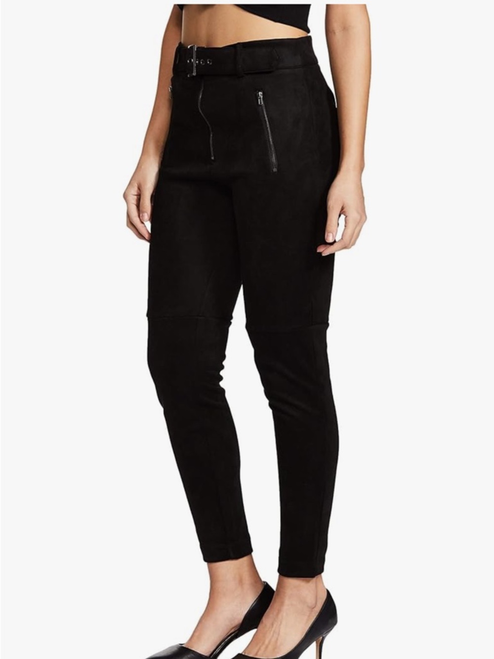 Forever 21 Black Skinny Belted Zip-Front Pants - Picture 3 of 5